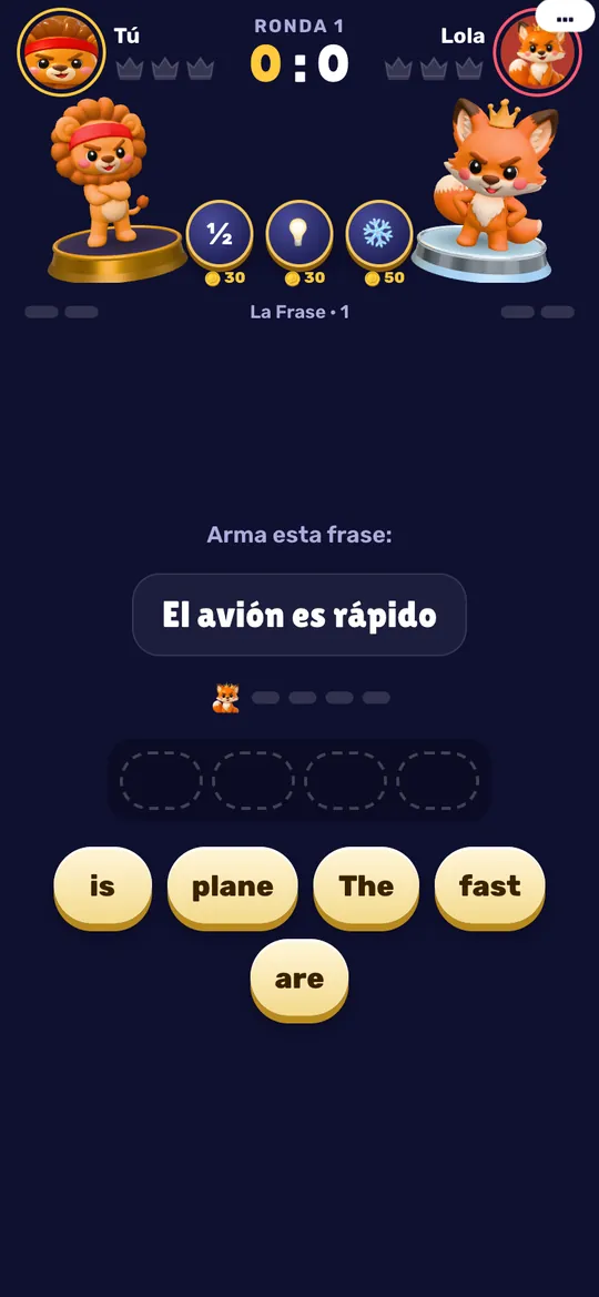 La Frase: ordena los bloques en inglés para decir “El avión es rápido”